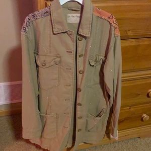 Free People Army Jacket with design.